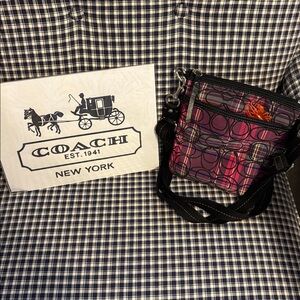 Coach poppy crossbody ; Fuchsia and Black tartan plaid